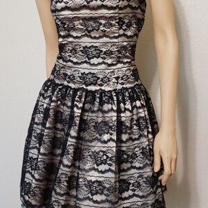 VTG 80's Jessica McCLintock Gunne Sax strapless mini dress black lace 5/6 (S)